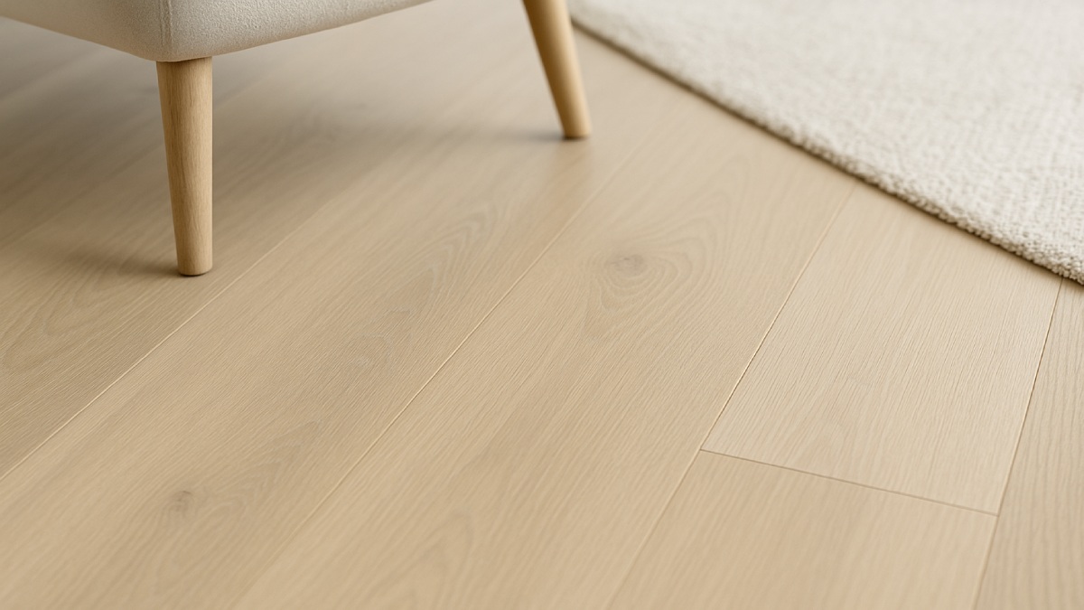 Close-up of engineered wood floor showing subtle matte texture.