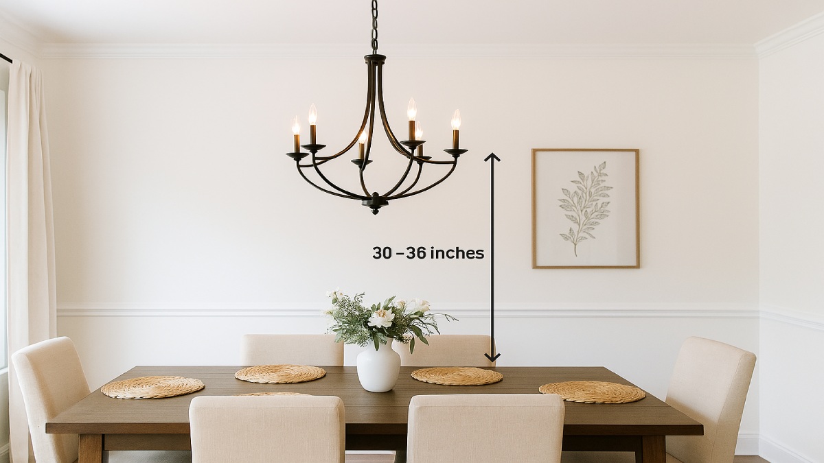 Ideal chandelier height above dining table for perfect balance