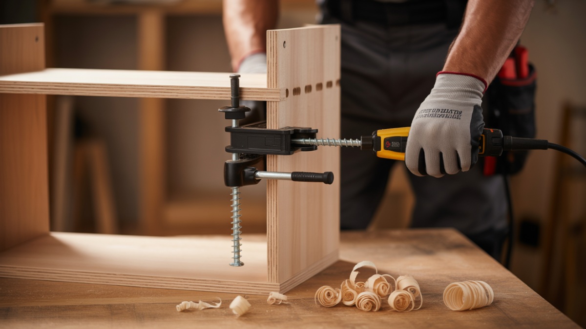 Assembling bookshelf frame using pocket screws