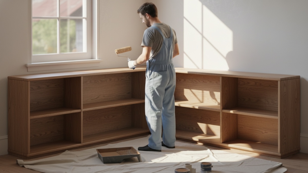 Painting a wooden bookshelf with white latex paint
