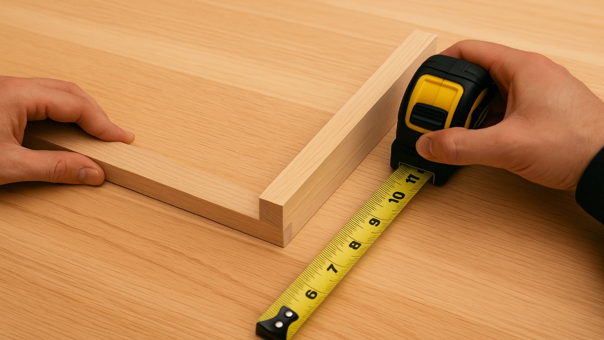 Hands reading fractional inch marks on a tape measure.