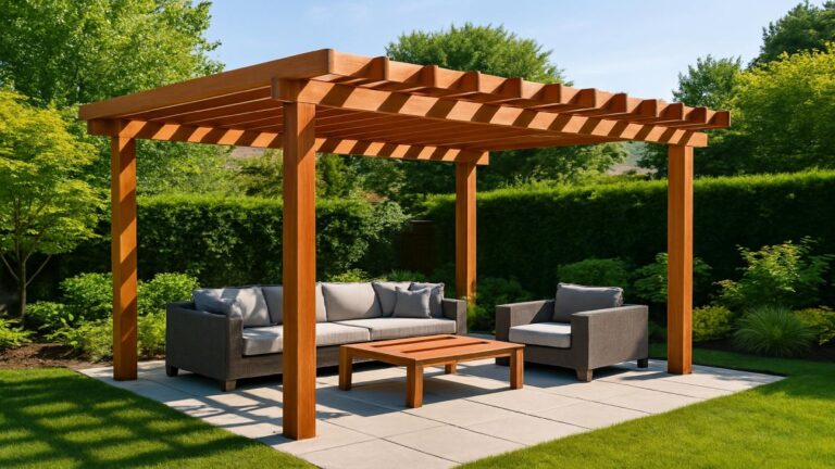 Clean lines and layered shade turn a simple patio into a room you use every week.