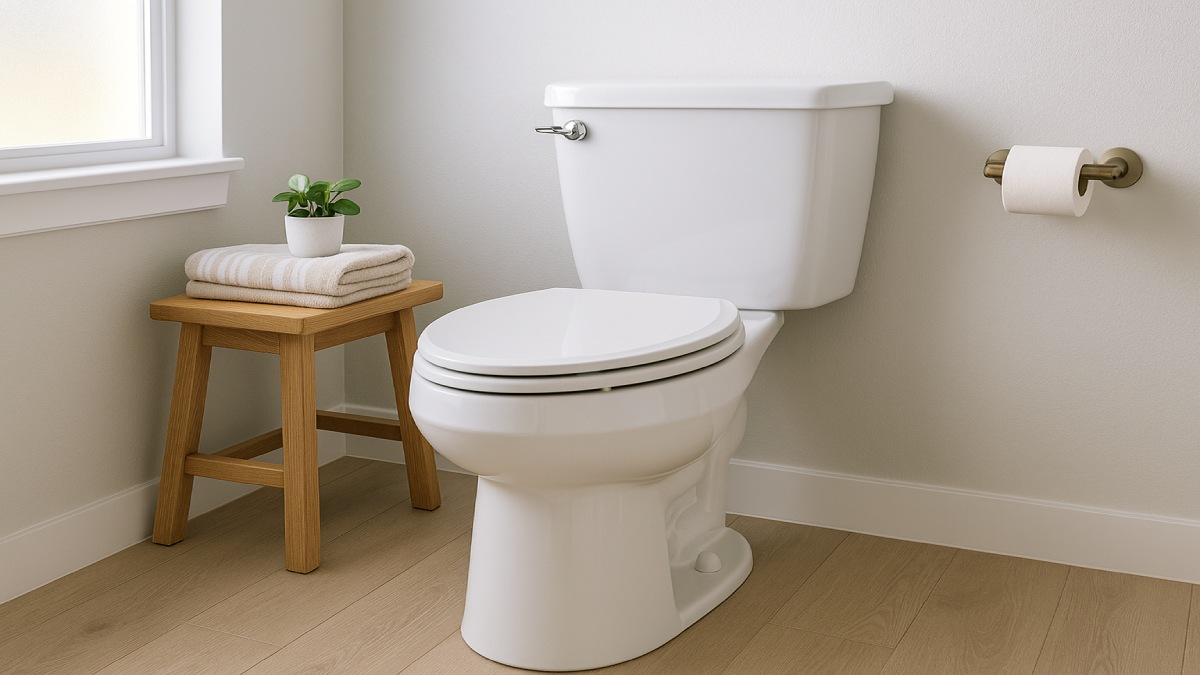 Close-up of a water level line inside a toilet tank being adjusted