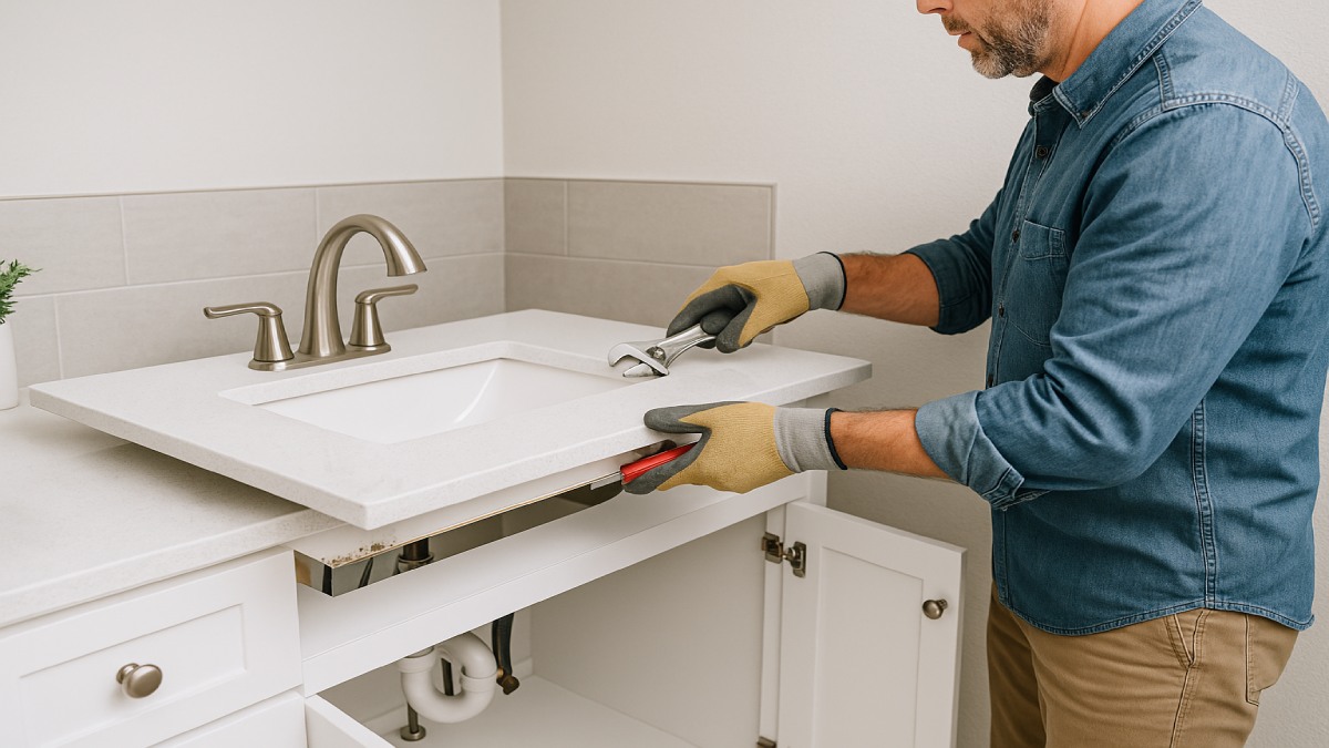 Removing old vanity top and disconnecting plumbing lines