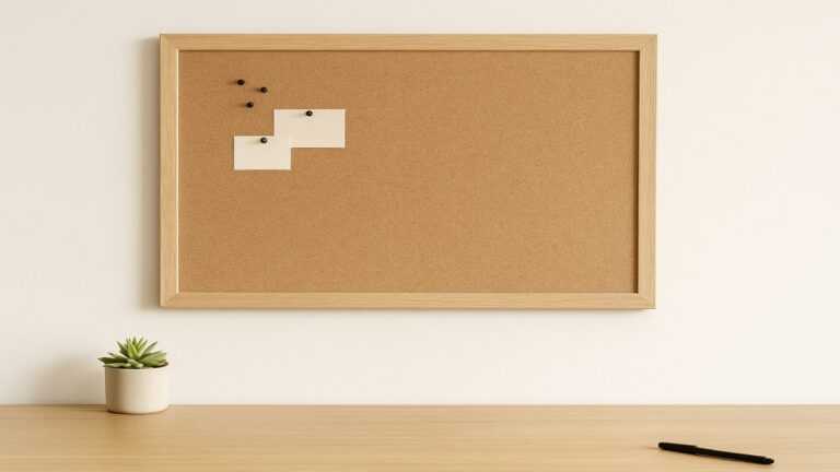 Modern workspace with framed corkboard organizer being prepared for assembly