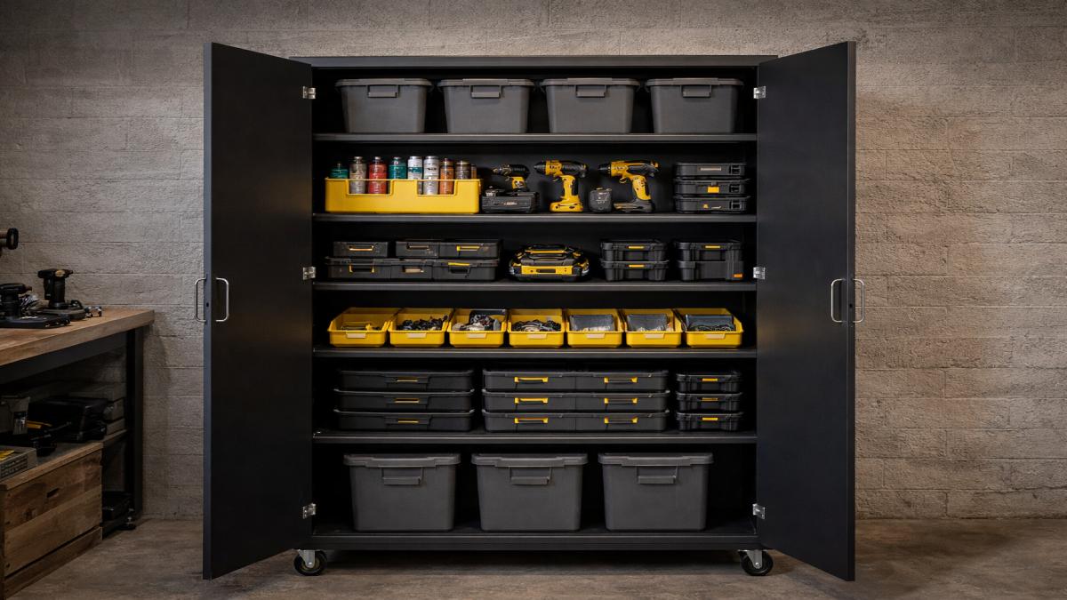 Large Basement Workshop with Modular Cabinet System