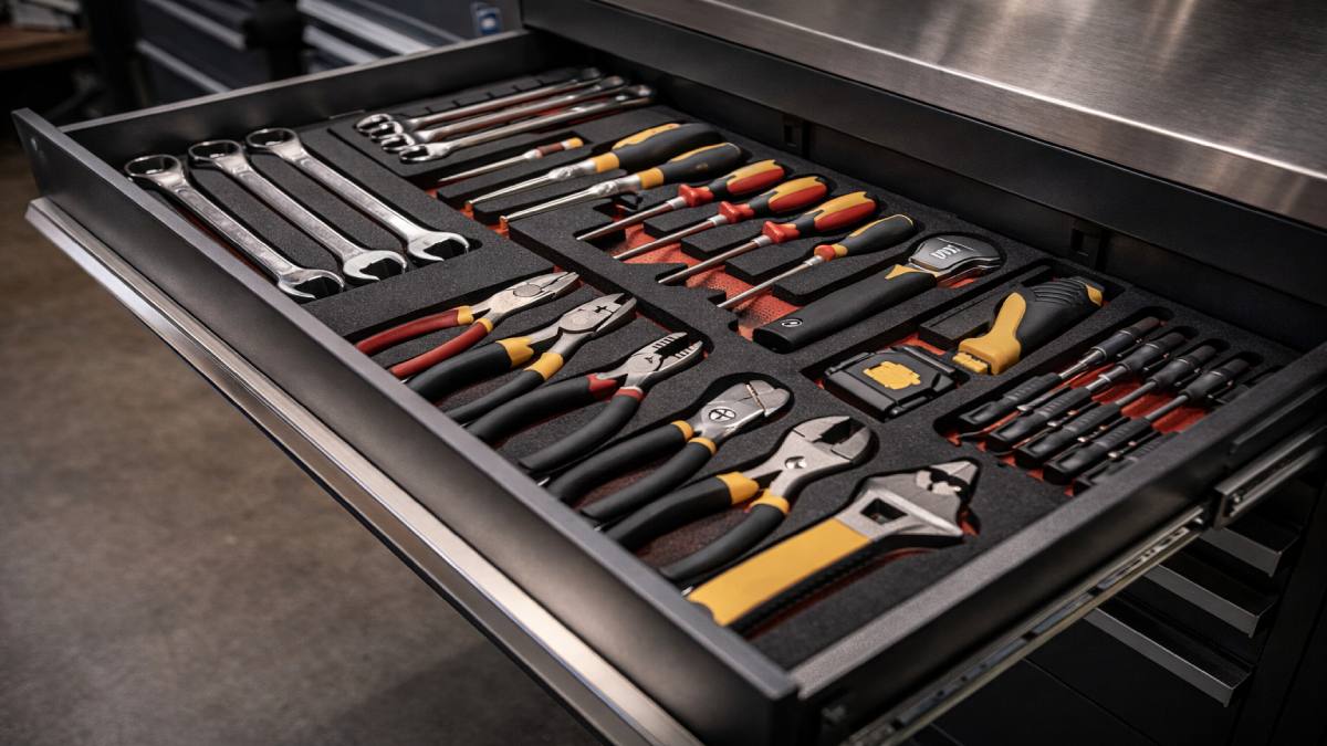 Close-Up of Tool Cabinet Drawers and Organization